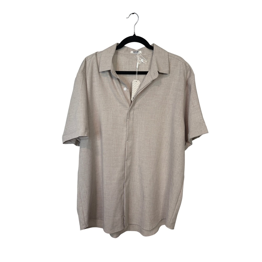 COOFANDY Men's Linen Blend Short Sleeve Button Down Shirt Beige XL